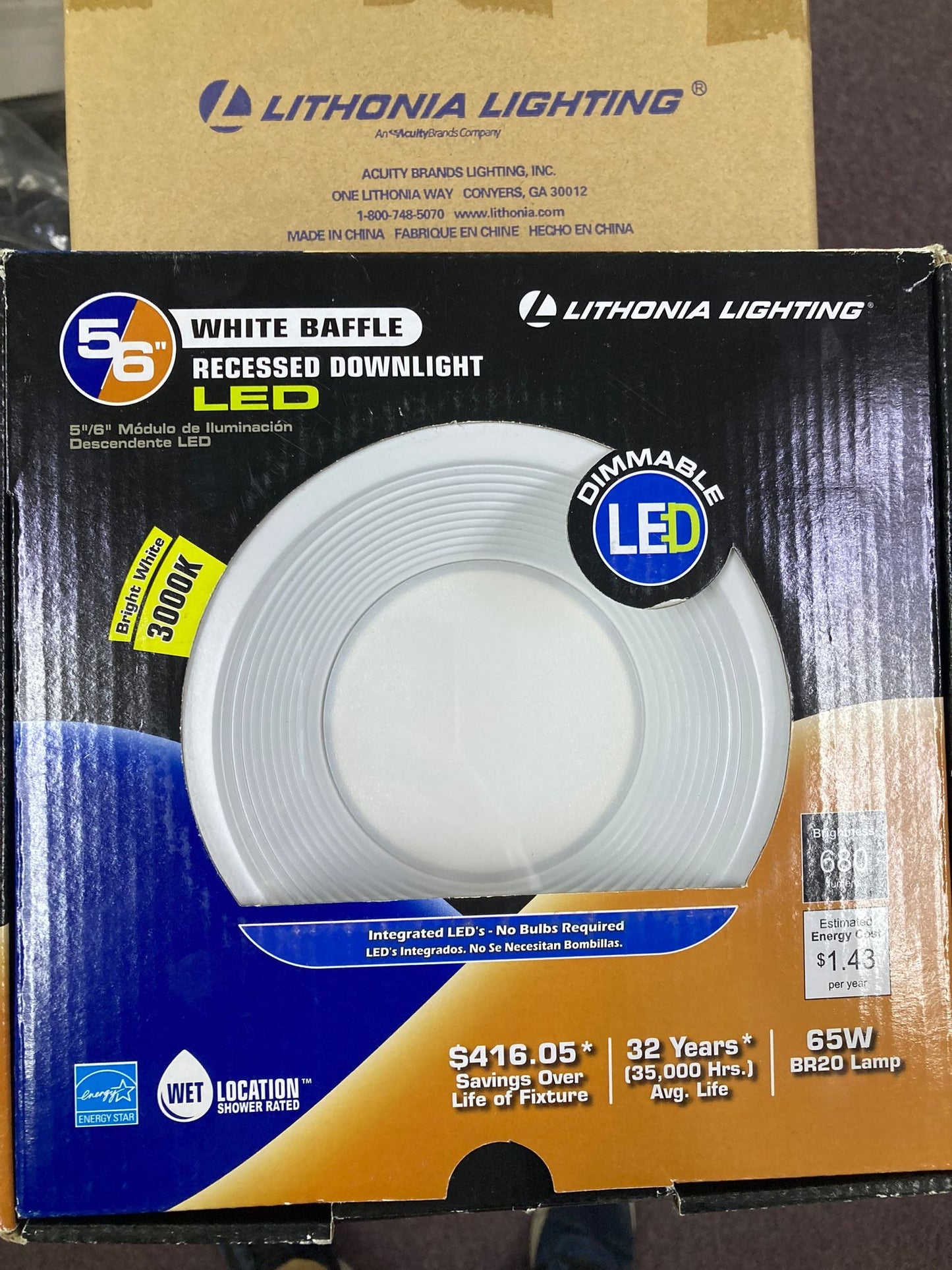 6” & 5” Led Dimmable Matte White Baffle 3000K Lithonia Lighting - MHD71