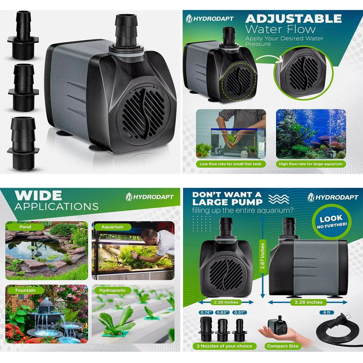 Hydrodapt Submersible Water Pump 30W 550 Gph (Aquarium, Pond & Fountain) - MHL1500